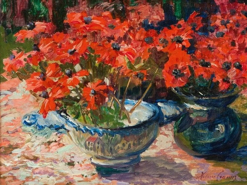 1844-Helene Cramer - Natura morta con fiori rossi